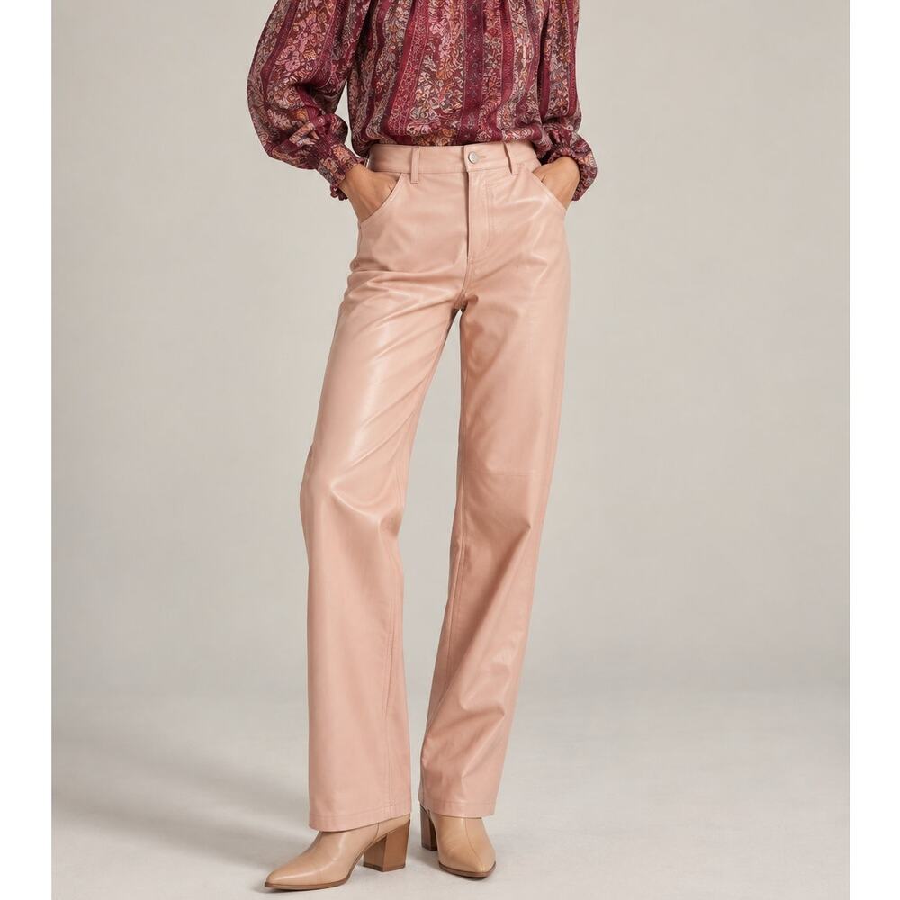 En Saison Lana Vegan Leather Straight Leg Pants Blush Pink Small